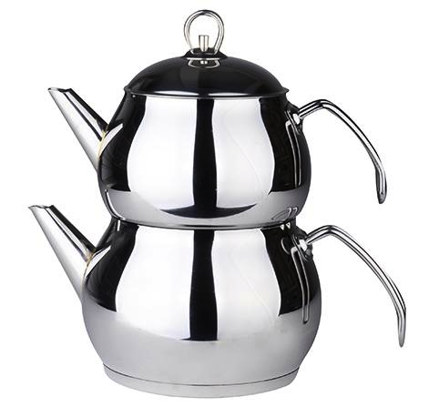 Traditional Turkish Tea Pot Stainless Steel Caydanlik Family Size ...