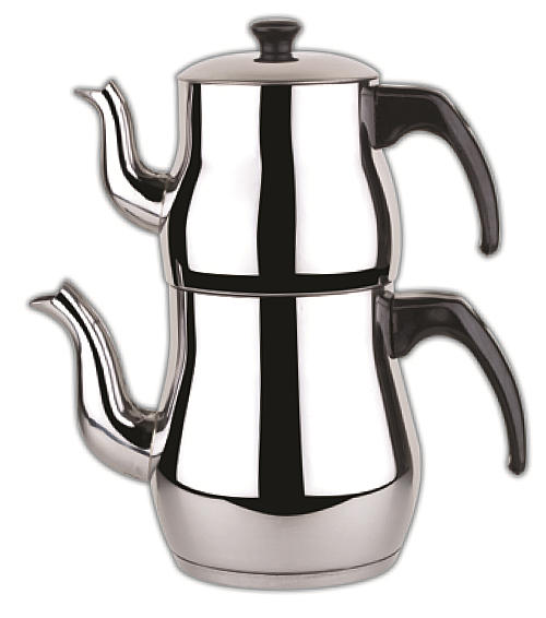 Traditional Turkish Tea Pot Stainless Steel Caydanlik Family Size Black ...